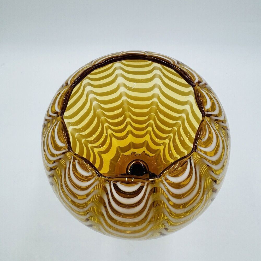 MCM Italy LAVORAZIONE EMPOLI Draped Amber cameo Art Glass Vase Compote Lidded - Picture 13 of 15